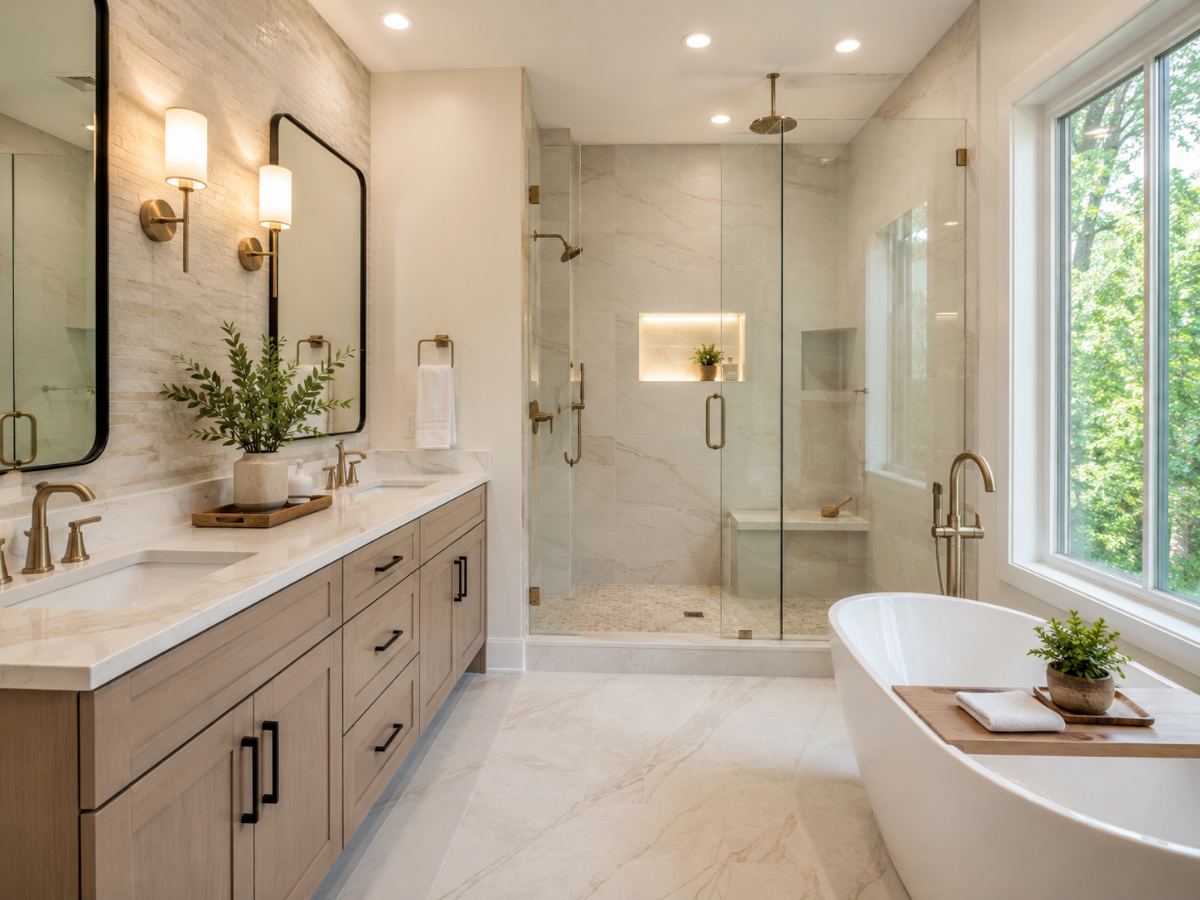 Bathroom remodel inspiration combining tile, cabinets, and painting